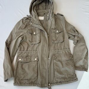 BCBG Generation Olive Utility Anorak Jacket | Hooded Cargo Jacket | Size Large
